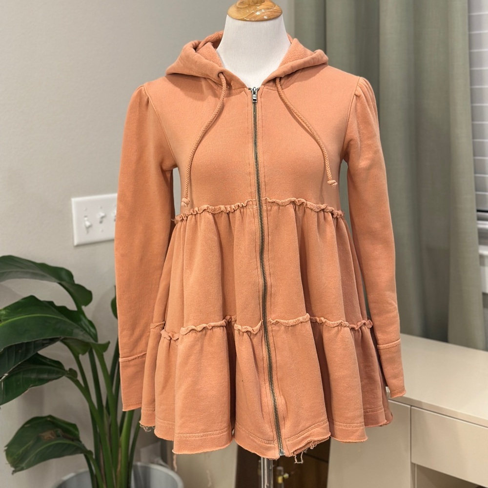 Free People Long Zip-Up Hoodie Peach Color